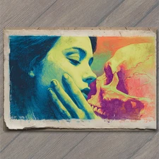 Art Print Woman Facing Skull Rainbow Acid Color Love Death Romance Surreal