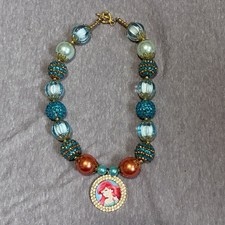 Disney Princess Ariel Bubblegum Bead Necklace Blue Little Mermaid Bedazzled