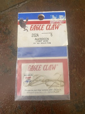 Eagle Claw 202A-6 Aberdeen Light Gold Wire Fishing Hooks Qty 10 ~ NOS ~ Sealed