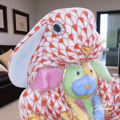 Herend Bunny with Toy Doll Red Animal Figurine 16020-0-00 VH Red