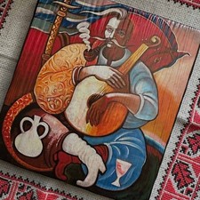 Ukrainian Folk Art Painting Wood Panel "Cossack Mamai" Ethno Symbol of Ukraine#2