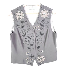 John Meyer Norwich Womens Vest Size 14 Dark Green Embroidered Beaded Statement