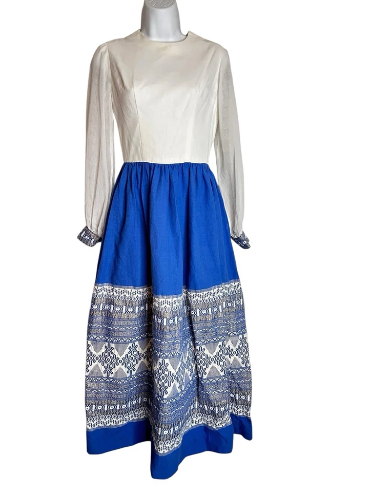 Maxi Vestido Boho Tradicional Cinturón Bordado Hecho a Mano Guatemalteco Años 60 De Colección XS Foto 2 de 4