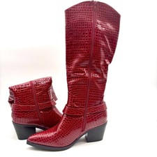 Womens Red Crocodile-Embossed Knee High Western Boots Size 9M