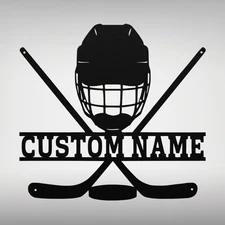 Personalized Hockey Stick Metal Wall Art Sign Custom Home Office Decor Signs