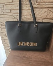 Love Moschino Borsa a spalla tote nera ecopelle logo oro doppio manico zip