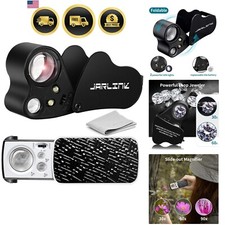 Jeweler Loupe Magnifier Set 30X 60X 90X LED UV Black Light for Gems Coins