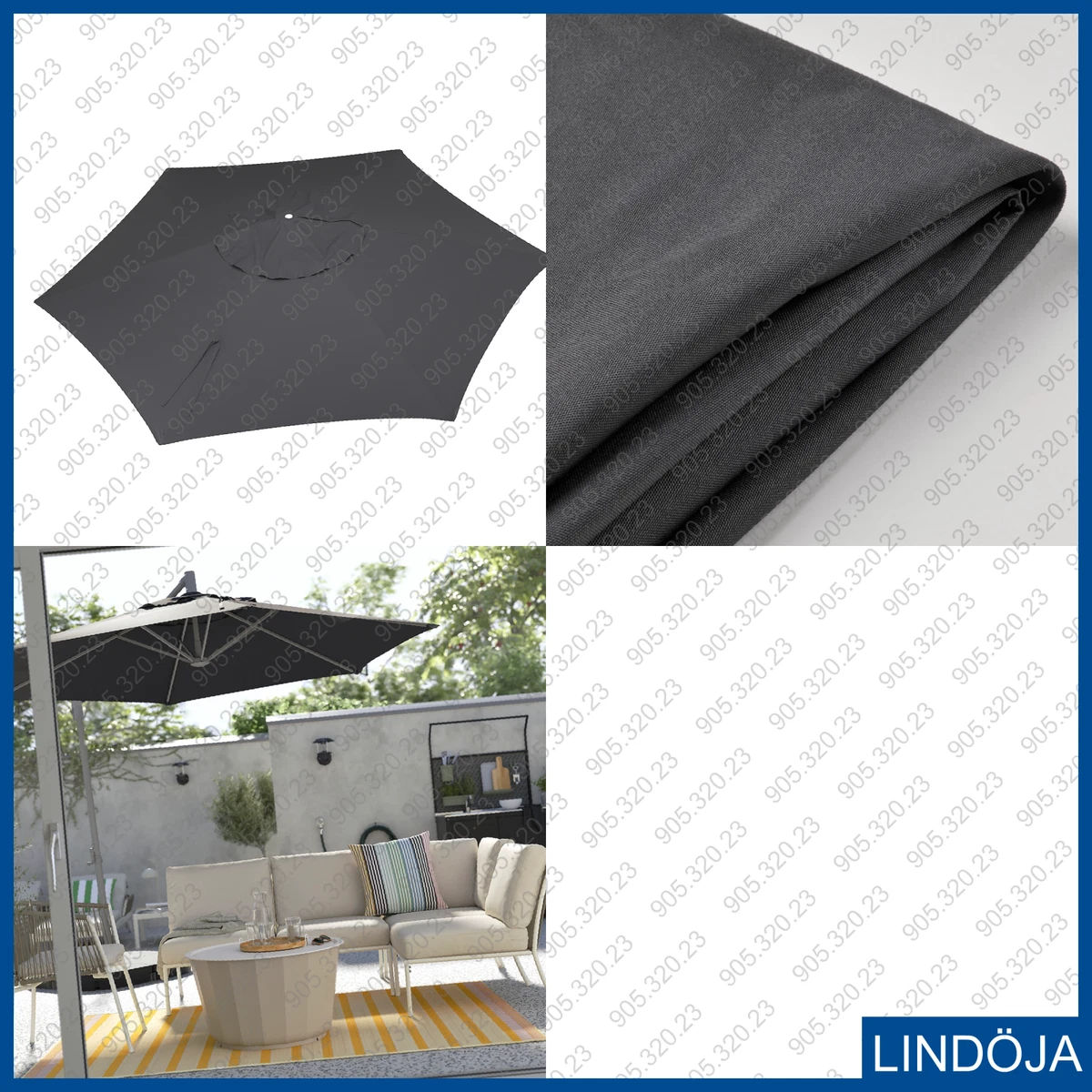 IKEA LINDOJA LIND JA Umbrella Canopy Anthracite 118 1 8