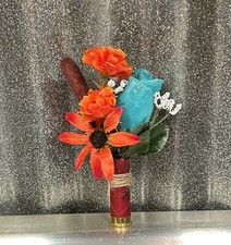 Shotgun Shell Boutonni re w/ Flower Mix, Wrapped in Burlap String Wedding
