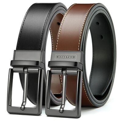Mens Belts Leather Reversible - One Belt Two Styles for Dress and