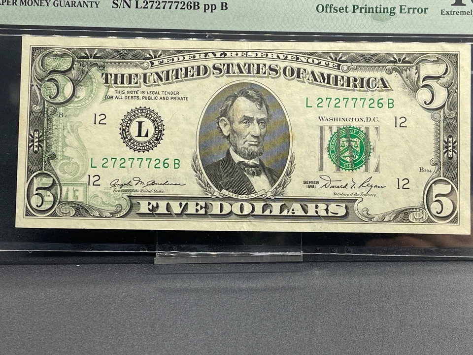 1981 $5 FRN San Francisco Fr. 1976-L PMG XF 40 Serial L27277726B Offset Printing - Image 2 of 4