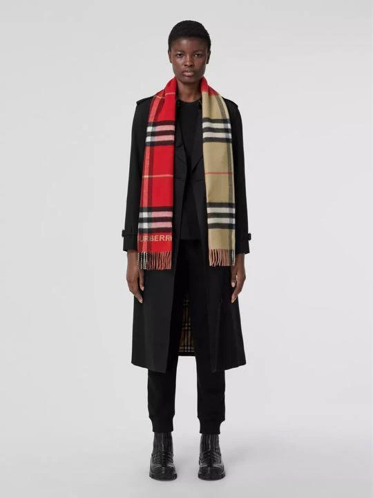 BURBERRY 80504931 100 Cashmere Contrast Check Scarf Authentic