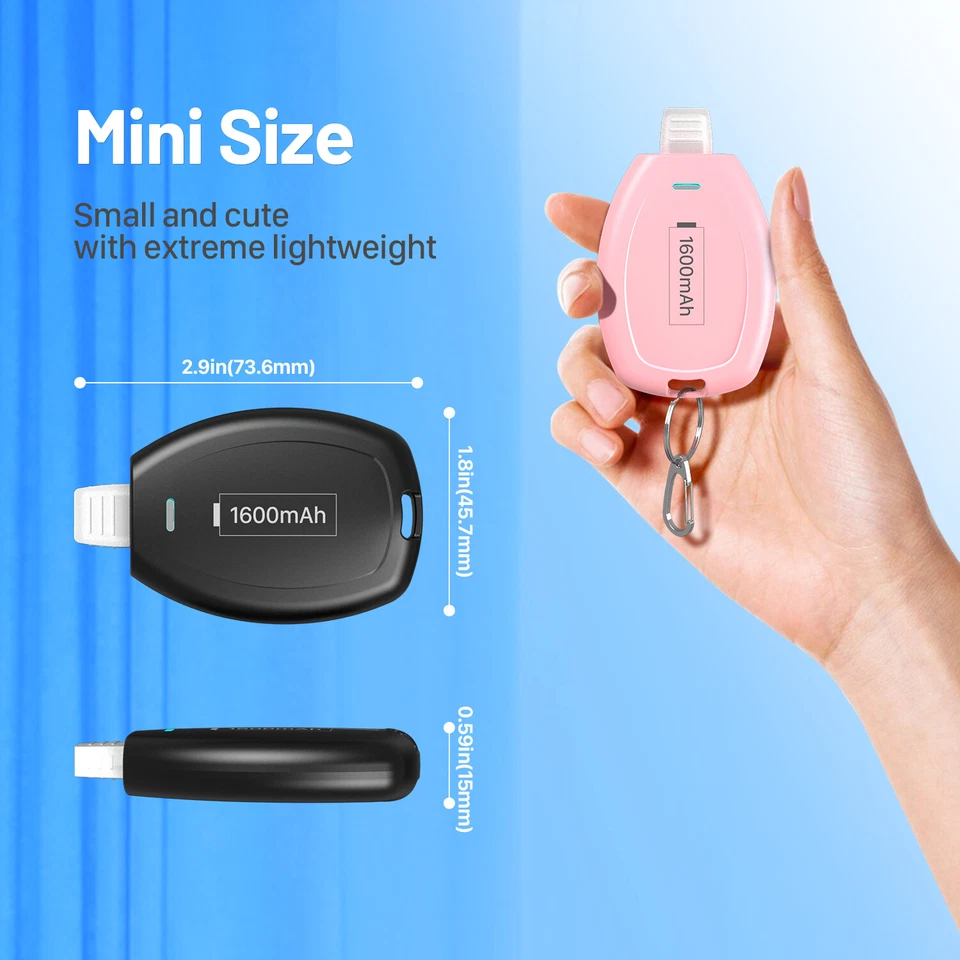 Mini batería cargador portátil llavero USB-C de 2 piezas para iPhone 15 16 pro max Foto 4 de 4