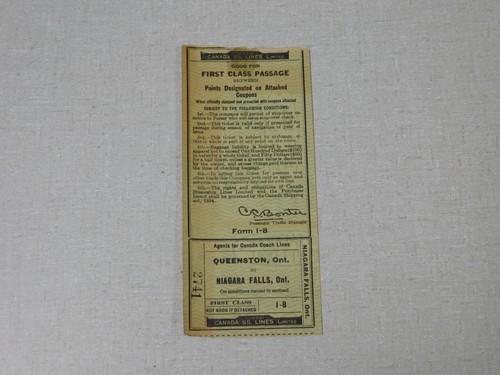 Canada Steamship Lines passenger ticket Queenston to Niagara Falls Ontario - 第 1/2 張圖片