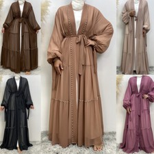 Muslim Open Kimono Cardigan Abaya Women Chiffon Long Dress Kaftan Robe Robes