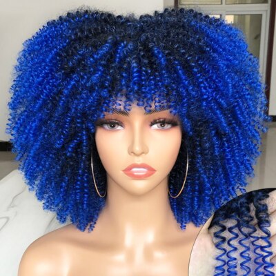 Kinky Curly Wig for Black Women Cosplay Natural Hair Mixed Brown Synthetic Wigs