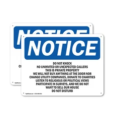 (2 Pack) Do Not Knock No Uninvited Or Unexpected OSHA Notice Sign Decal Metal