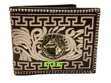 Black Embroidered Horseshoes western style cowboy Bi-Fold Wallet Catera