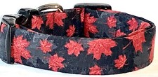 Black with Red Maple Leaves Autumn Handmade Dog Collar