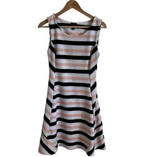 Worthington Striped Dress Sleeveless A-Line Career Casual Pink Black White 6