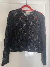 Stunning Vintage Frank Usher Beaded/sequinned Lace Evening Jacket - Black Size M