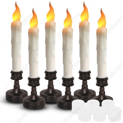 6Pcs LED Flameless Flickering Taper Candles Battery Operated with Candle Holders - Picture 20 of 20