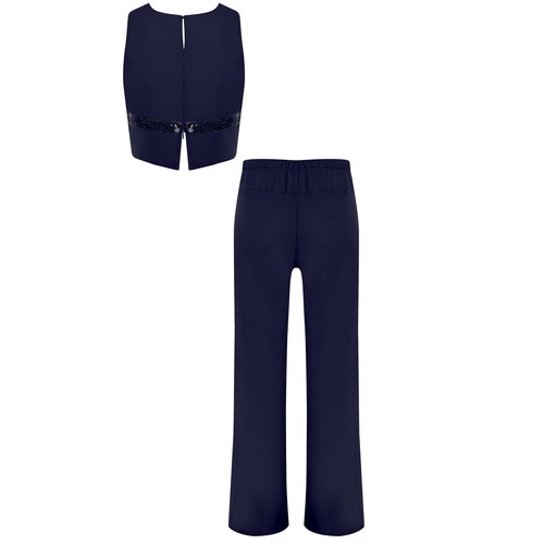 Kids Girl Sparkly Sequin Tops with Split Design Pants Set for Banquet Wedding - Picture 17 of 39