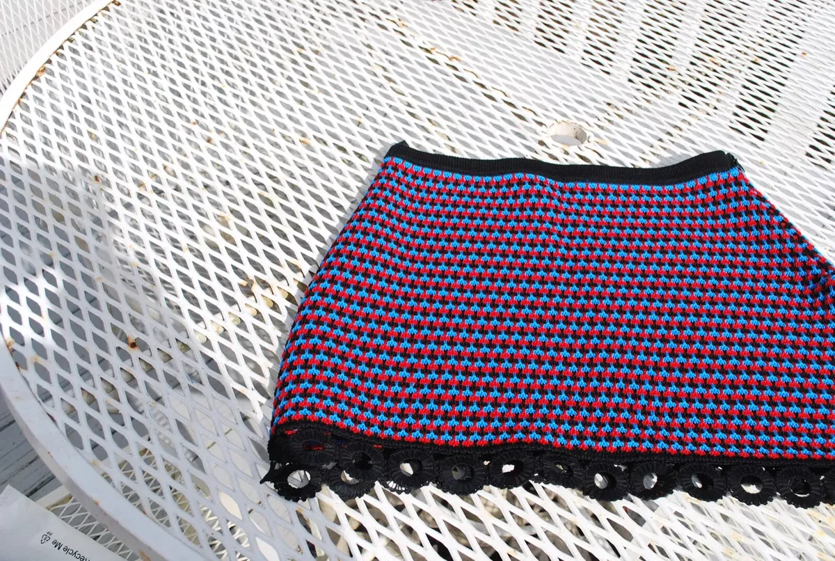 NWOT Miu Miu Cotton Crochet Mini Skirt in Blue Red Italy Size 40 US 2 US 4 990