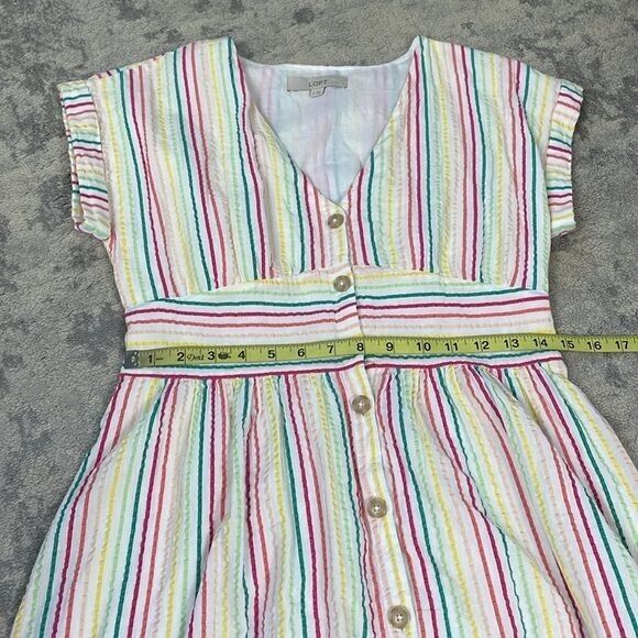 Loft Striped Button Tie Waist Midi Dress Rainbow … - image 10