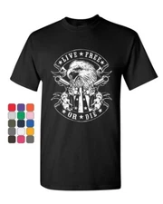 Live Free or Die T-Shirt Eagle Biker 2nd Amendment American Flag Mens Tee Shirt