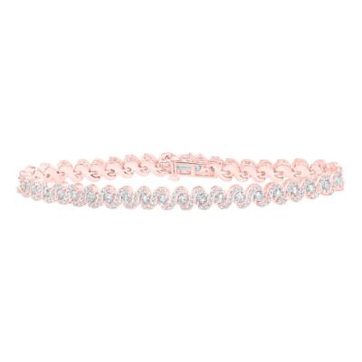 10K Rose Gold Solitaire Diamond Women's Swirling Tennis Bracelet CT  7