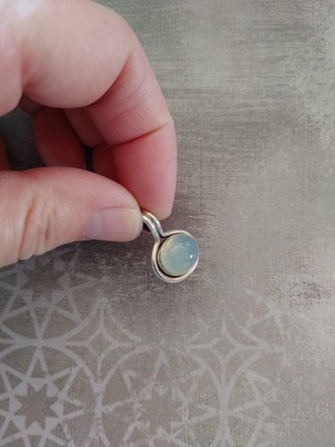 Vintage pendant sterling silver 925 pale blue chalcedony oval 3.4g - Picture 4 of 8