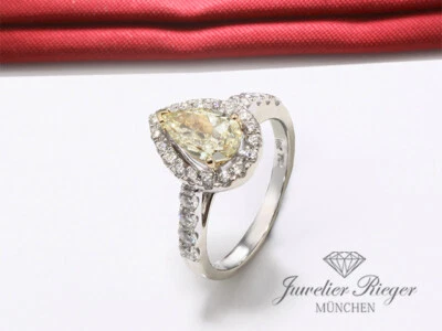 Fancy Yellow Diamant Ring 1,15 ct. Weissgold Gelbgold 750 Diamanten Gr. 51 Gold - Bild 1 von 4