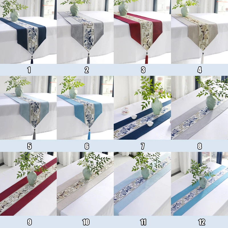 Vintage Tablecloth Table Runner Brocade Floral Wedding Table Runner with Tassel1 - Image 2 of 4