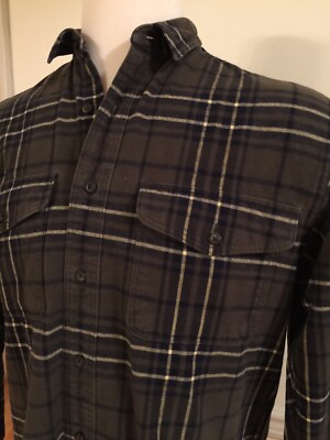 Eddie Bauer Men's Flannel Long Sleeve L/S Shirt Green Plaid S Small 2 Pocket