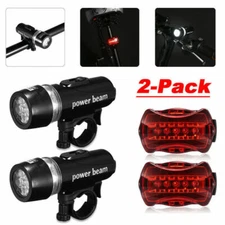 2X Waterproof 5 LED Lamp Bike Bicycle Front Head Light + Rear Safety Flashlight