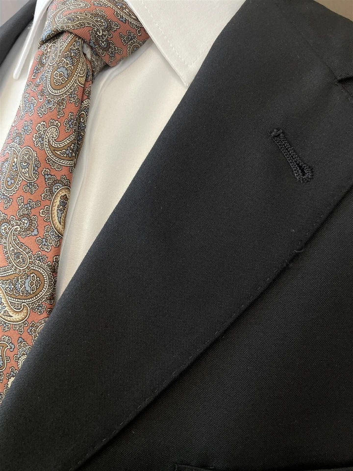 Daniel Cremieux 46L USA MADE Loro Piana Wool Black Hopsack 3Btn Blazer Jacket - Image 3 of 4