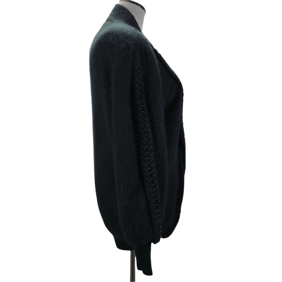 Chaqueta Tejida Angora Difusa Años 80 De Colección Talla S/M Negra Cuentas Trenza Borde Frente Abierto Foto 4 de 4