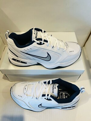 Nike Men's Air Monarch IV Walking Shoes, White/Metallic Silver/Navy, Size 10