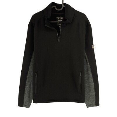 GUESS Men Black Fleece Half Zip Jacket Jumper Size M UK
