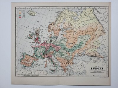 Alter antiker Vintage Druck 1900 Karte von Europa zeigt Bevölkerungsdichte