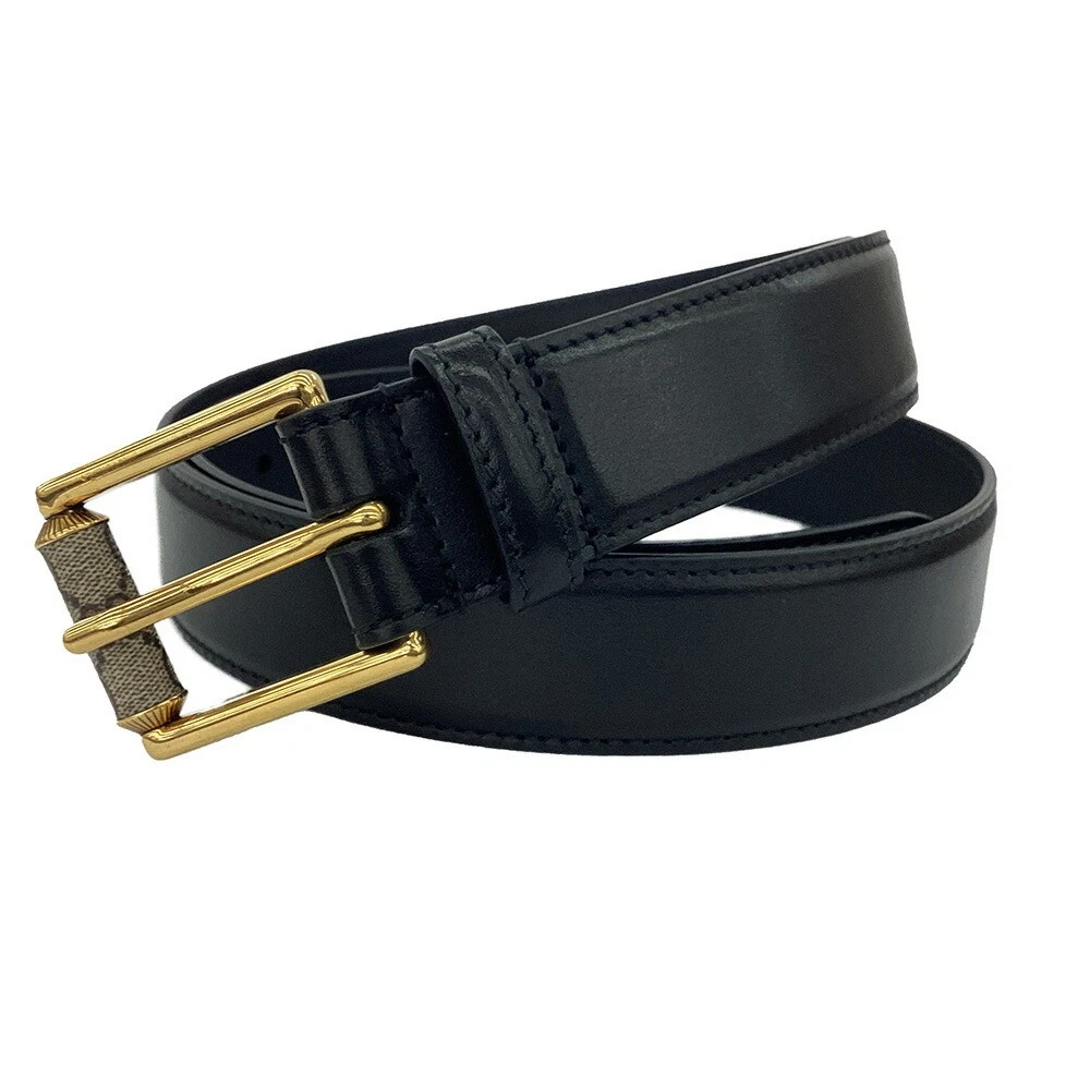 K Gucci Ceinture 731775 Gg Toile Cuir Tissu Sac Noir Unisexe Simple Homme Homme Wo