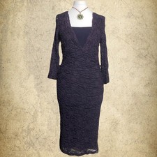 Vintage Whimsigoth Kaliko Dark Purple Floral Lace Midi Dress Size 8