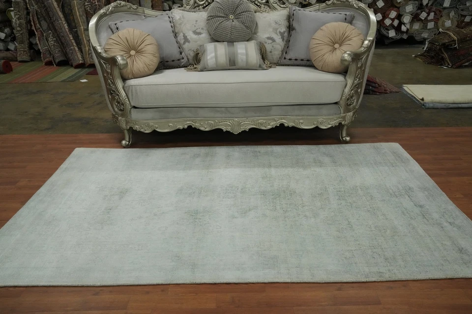 Handmade Transitional Solid Silk Carpet Geometric Oushak Oriental Rug 5x8 Ft - Image 3 of 4