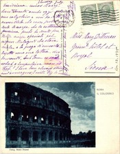 Vintage Italy ROMA Il Colosseo Postcard 1935 Handwritten Stamps Postmarked