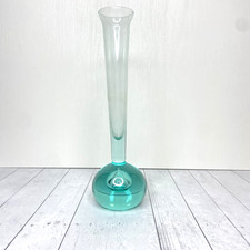 Mid-Century Scandinavian Teal Glass Torpedo Bud Vase with Controlled Bubble Base — listing 4