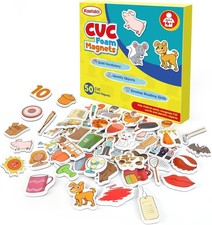CVC Word Games,50 Magnetic Foam Objects,Fridge Magnets Small, Multi-colored