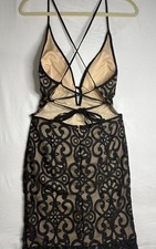WKND SALE😁NWOT LUXXEL Y2K Lace Overlay Lined Bodycon M whimsigoth fringe ends