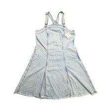 American Eagle Dress Womens M Light Wash Denim Pinafore Skater Frayed Hem Mini