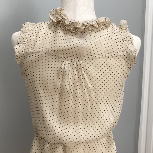 J. Crew 100% Seide gepunktet Rüschen V-Ausschnitt ärmellos Wickelbluse Gr. 0 creme - Bild 11 von 15